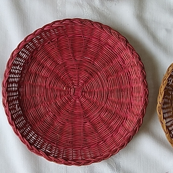 BUNDLE of 4 Flat Woven Boho Baskets Home Decor - Picture 4 of 7